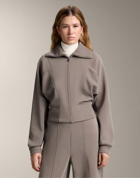 OYSHO High-neck jacket with rib details and modal in grey