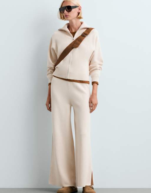 OYSHO High-neck mixed knit jacket in ivory ecru, 5 of 6