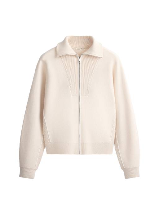 OYSHO High-neck mixed knit jacket in ivory ecru, 6 of 6