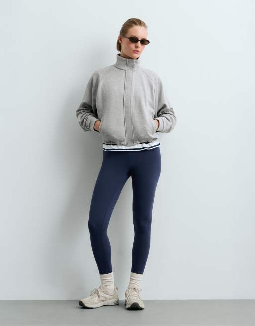 OYSHO High neck piqué jacket in grey, 2 of 7