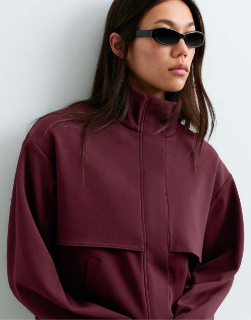 OYSHO High-neck piqué jacket with cotton in burgundy, 2 of 5
