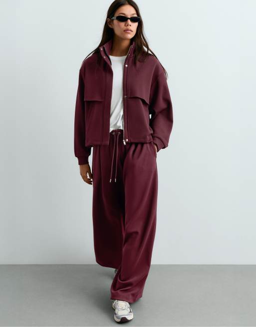 OYSHO High-neck piqué jacket with cotton in burgundy, 4 of 5