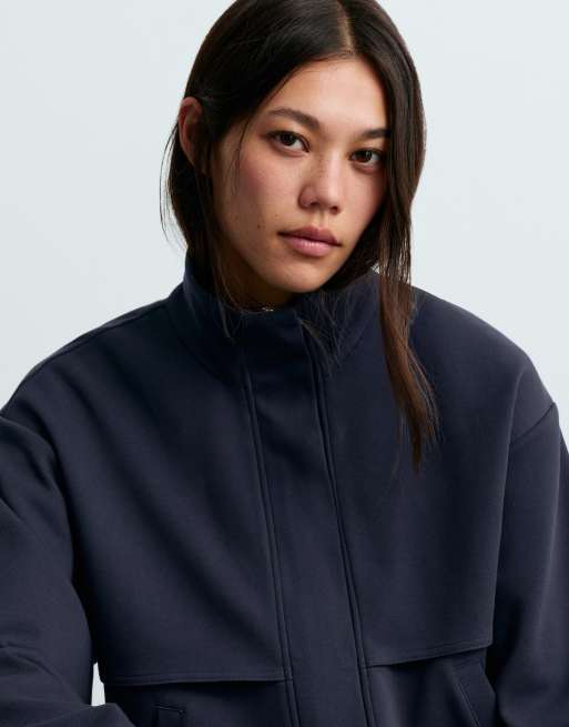 OYSHO High-neck piqué jacket with cotton in navy, 2 of 4