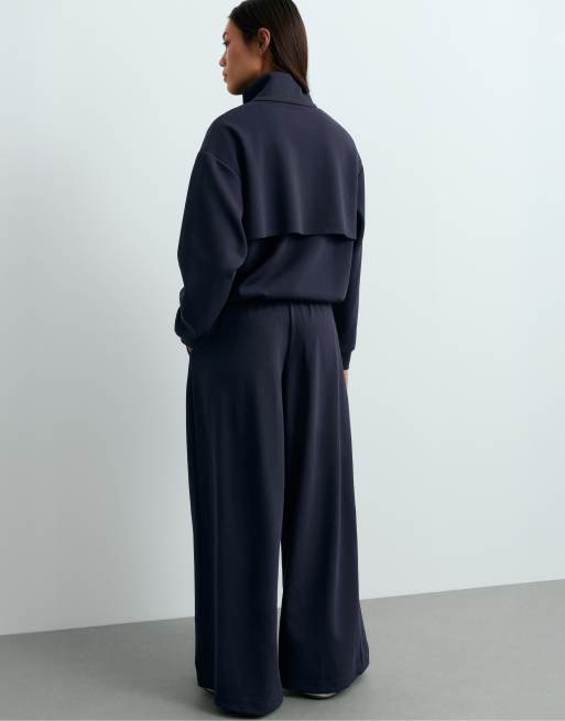 OYSHO High-neck piqué jacket with cotton in navy, 3 of 4