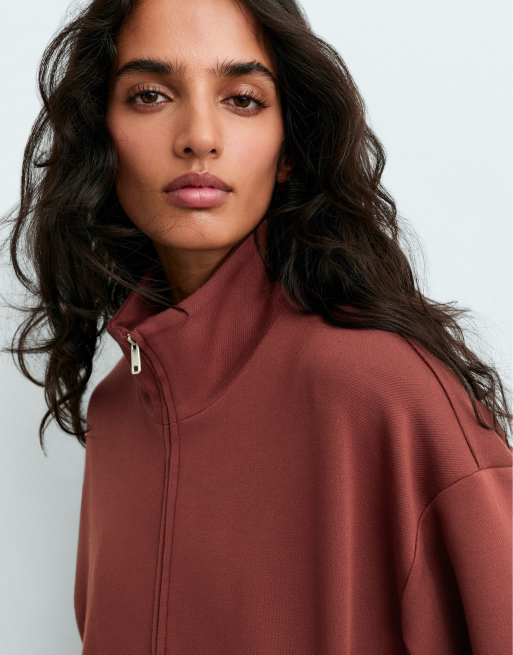 OYSHO High-neck zip-up jacket in brown, 3 of 5