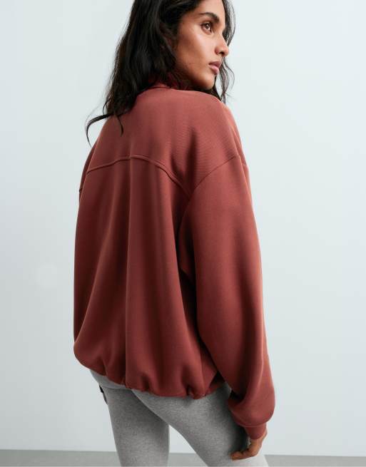 OYSHO High-neck zip-up jacket in brown, 4 of 5