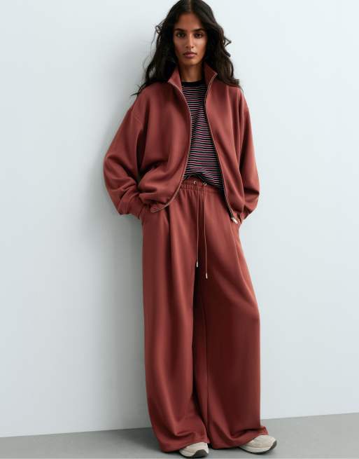 OYSHO High-neck zip-up jacket in brown, 5 of 5