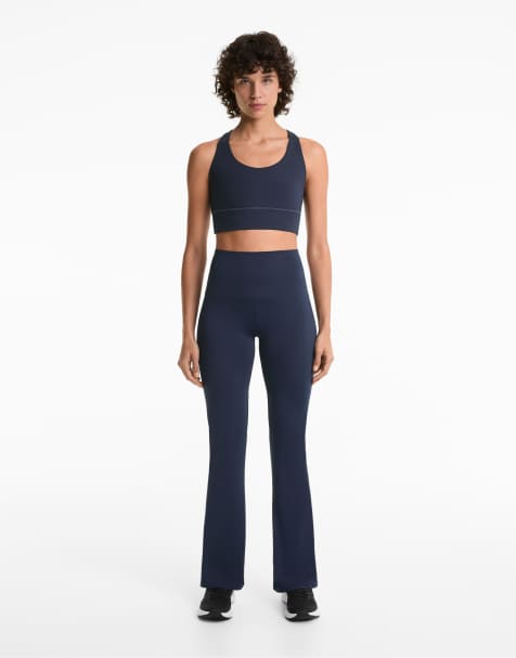 OYSHO High-rise comfortlux flare trousers in navy - view 1