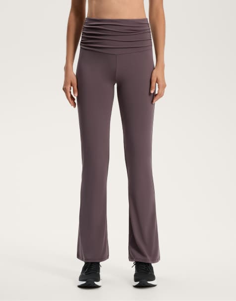 OYSHO High rise comfortlux flare trousers with gathered waist in grey-purple