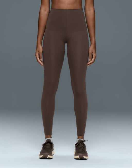 OYSHO High-rise compressive core-control ankle-length leggings in brown, 2 of 6