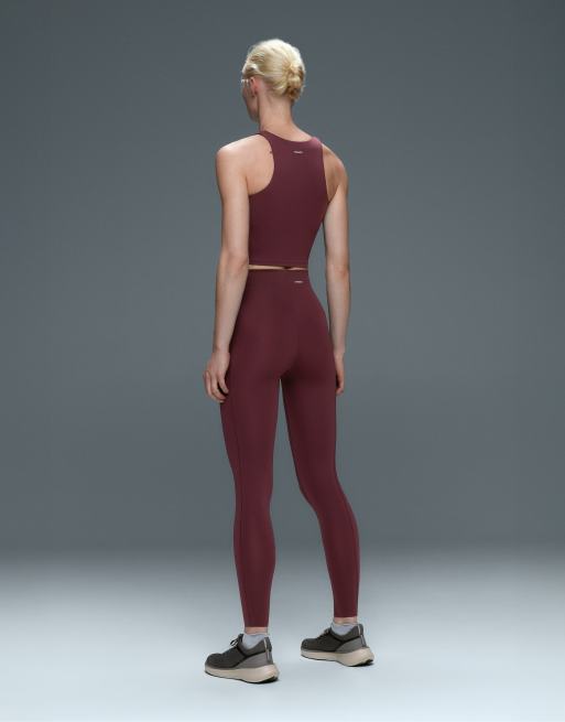 OYSHO High-rise compressive core-control ankle-length leggings in burgundy, 3 of 6