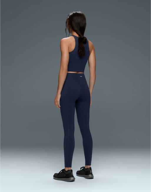 OYSHO High-rise compressive core-control ankle-length leggings in navy, 5 of 6