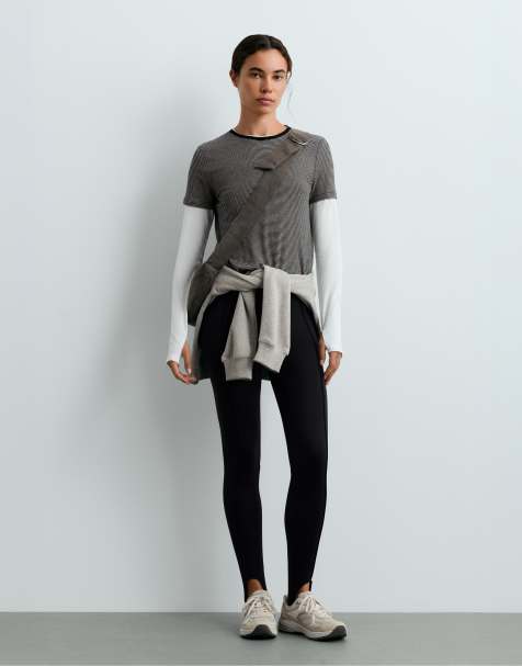 OYSHO High rise neoprene-effect ankle-length fuseau leggings, 65cm in black - view 1