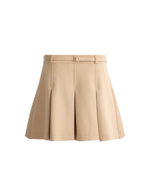 OYSHO High-rise pleated short skirt with belt in beige, 5 of 7