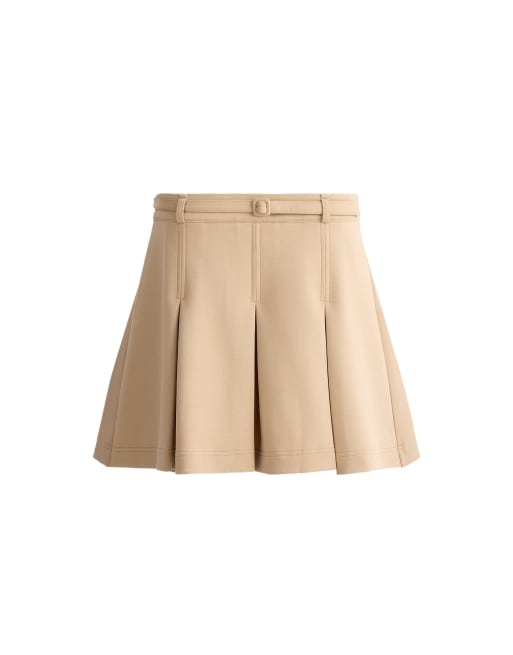 OYSHO High-rise pleated short skirt with belt in beige, 6 of 7