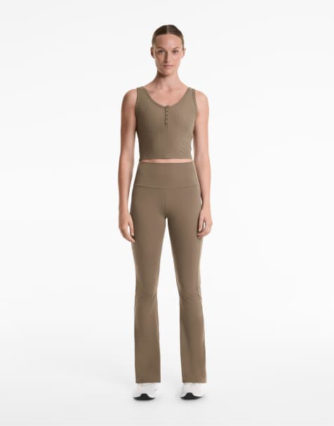 OYSHO High-rise rib comfortlux flare trousers in grey - view 1