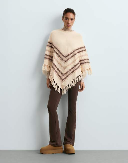 OYSHO High rise warm flare trousers with zips in brown, 2 of 5