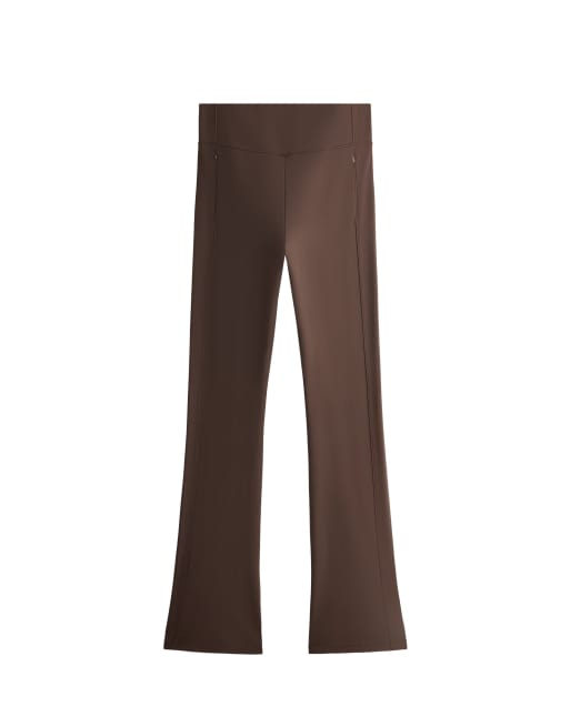 OYSHO High rise warm flare trousers with zips in brown, 5 of 5