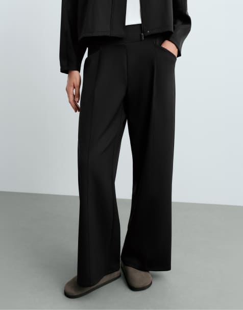 OYSHO High rise wide-leg neoprene-effect trousers in black - view 1