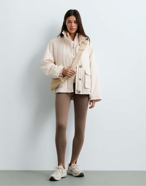 OYSHO High-Waist knöchellange 65 cm Leggings mit Steg und Hahnentritt-Jacquard in Braun - view 1