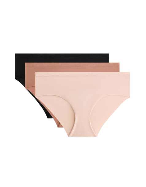 OYSHO – Hipster-Slips aus Polyamidmix in Neutral und Schwarz mit Logo, 3er-Pack - view 1