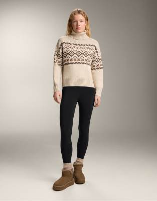 OYSHO - Hochgeschlossener Jacquard-Strickpullover aus 10% Wolle in Steinbeige-Grau