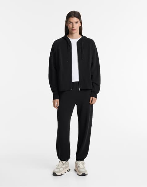 OYSHO Hooded boxy jacket with modal in black - view 1