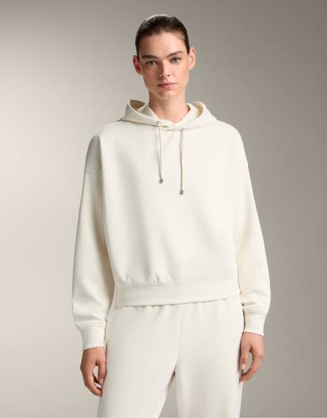 OYSHO Hooded boxy sweatshirt with brushed modal in ecru