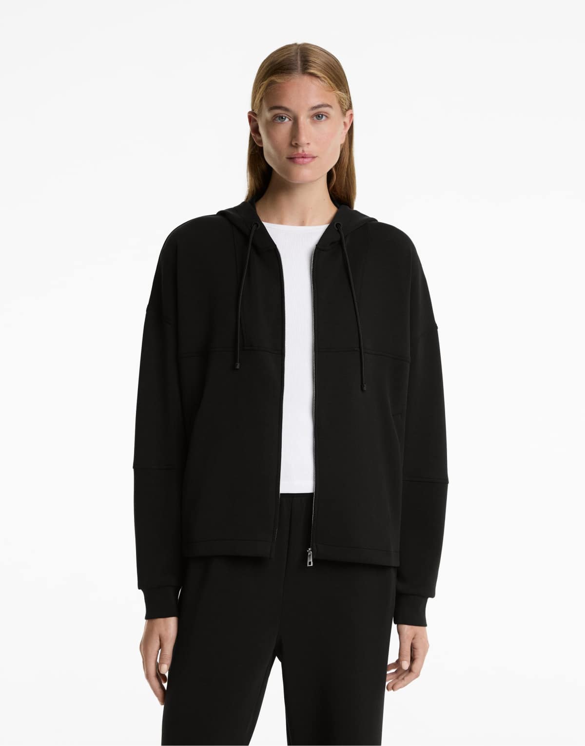 OYSHO Hooded jacket with soft-touch modal in black