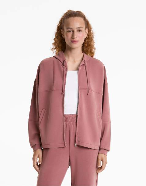 OYSHO Hooded jacket with soft-touch modal in dark rosette - view 1