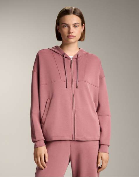 OYSHO Hooded jacket with soft-touch modal in dark rosette