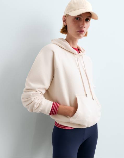 OYSHO Hoodie aus Baumwollmix-Fleece in hellem Ecru - view 1