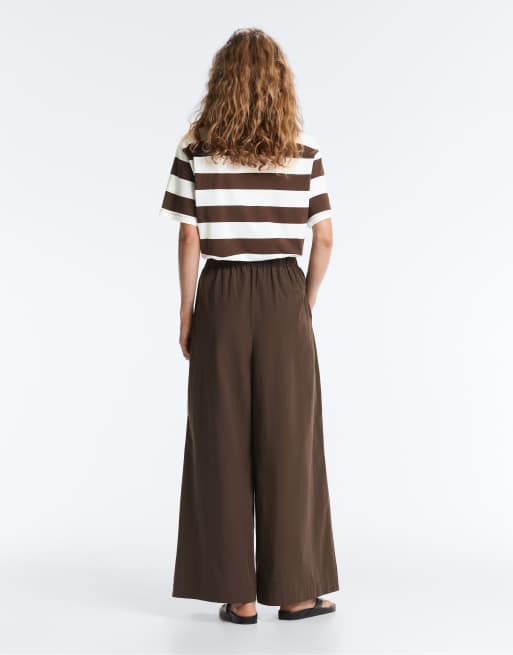 Oysho – Hose aus 100% Baumwoll-Popeline in Braun mit weitem Bein, 4 von 4