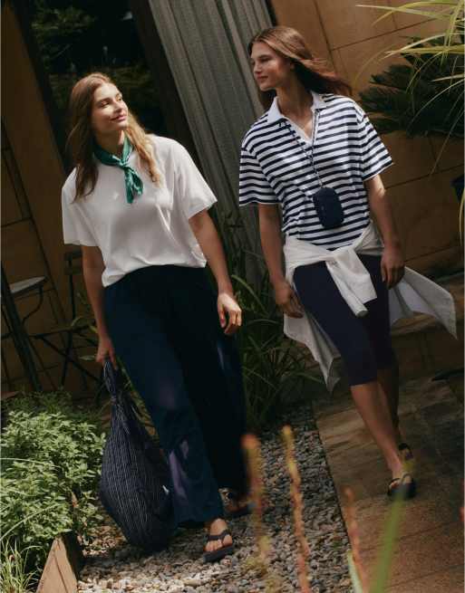 Oysho – Hose aus 100% Baumwoll-Popeline in Marineblau mit weitem Bein, 3 von 4