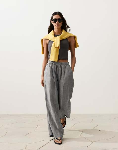 OYSHO – Hose aus 100% Leinen in Grau mit weitem Bein - view 1