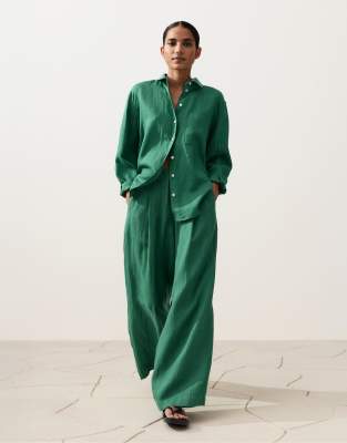 OYSHO - Hose aus 100% Leinen in Grün mit weitem Bein