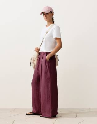 Hose aus 100% Leinen in Lila mit weitem Bein Lila L