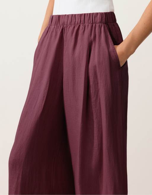 OYSHO – Hose aus 100% Leinen in Lila mit weitem Bein, 3 von 4