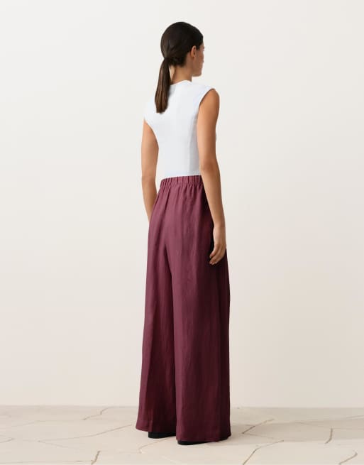 OYSHO – Hose aus 100% Leinen in Lila mit weitem Bein, 4 von 4