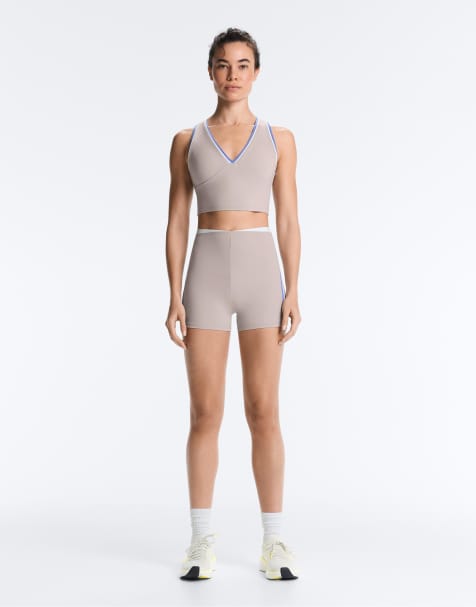 OYSHO - Hot pants a compressione a vita alta 10cm grigi a contrasto - view 1
