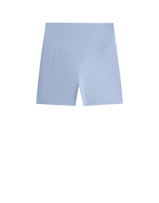 OYSHO - Hot pants a vita alta compressivi blu con tasche da 10 cm, 7 di 7