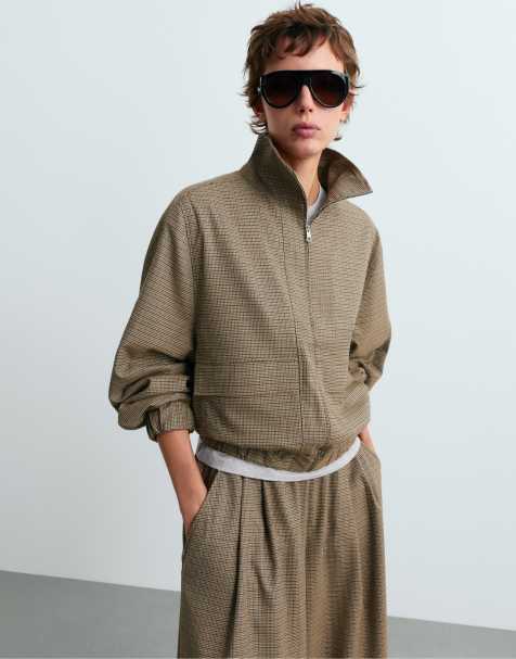OYSHO Houndstooth high-neck jacket in brown - view 1