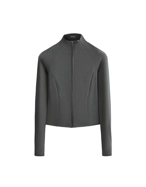 OYSHO Houndstooth technical jacket in grey, 7 of 7