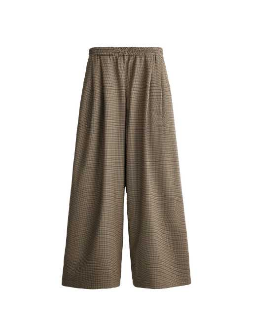 OYSHO Houndstooth wide-leg trousers in brown, 5 of 5