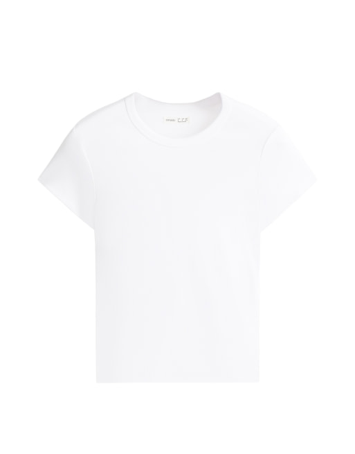 OYSHO - Hvid figursyet ribstrikket T-shirt i bomuldsblanding, 6 af 6