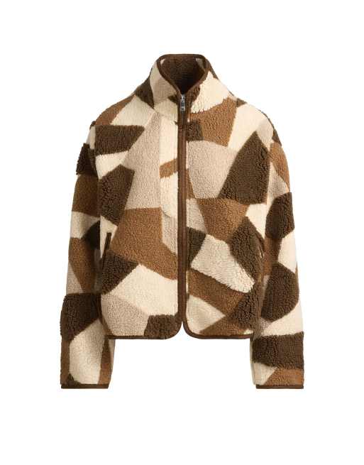 OYSHO jacka i fuskpäls med print, brun, 5 av 5