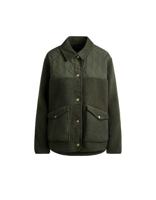 OYSHO jacka i fuskshearling i khaki, 5 av 5