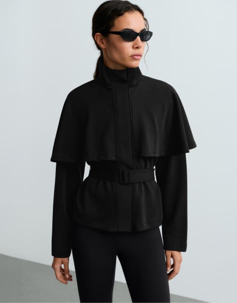 OYSHO jacka med capedetalj och modal i svart - view 1