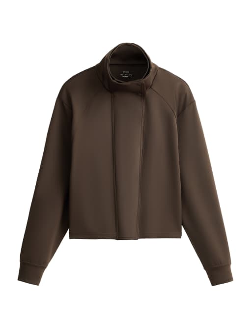 OYSHO jacka med neoprenliknande effekt och dubbel krage i brun, 6 av 6