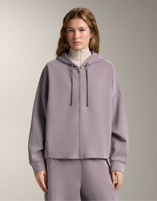 OYSHO - Jacke aus angerautem Modal in Lila mit gerippten Details und Kapuze